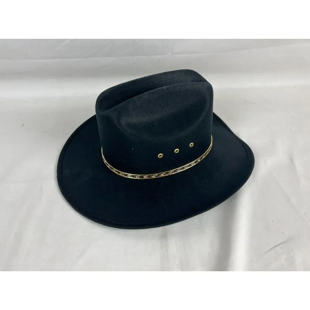 Western Express Classic Cowboy Hat Black Felt Gold Band Men's Size 52 6 1/2 New